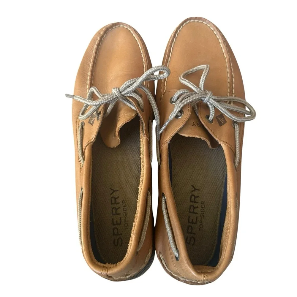 Sperry Top-Sider Men's 10.5 Tan Leather Leeward Boat Shoes Loafers EUC